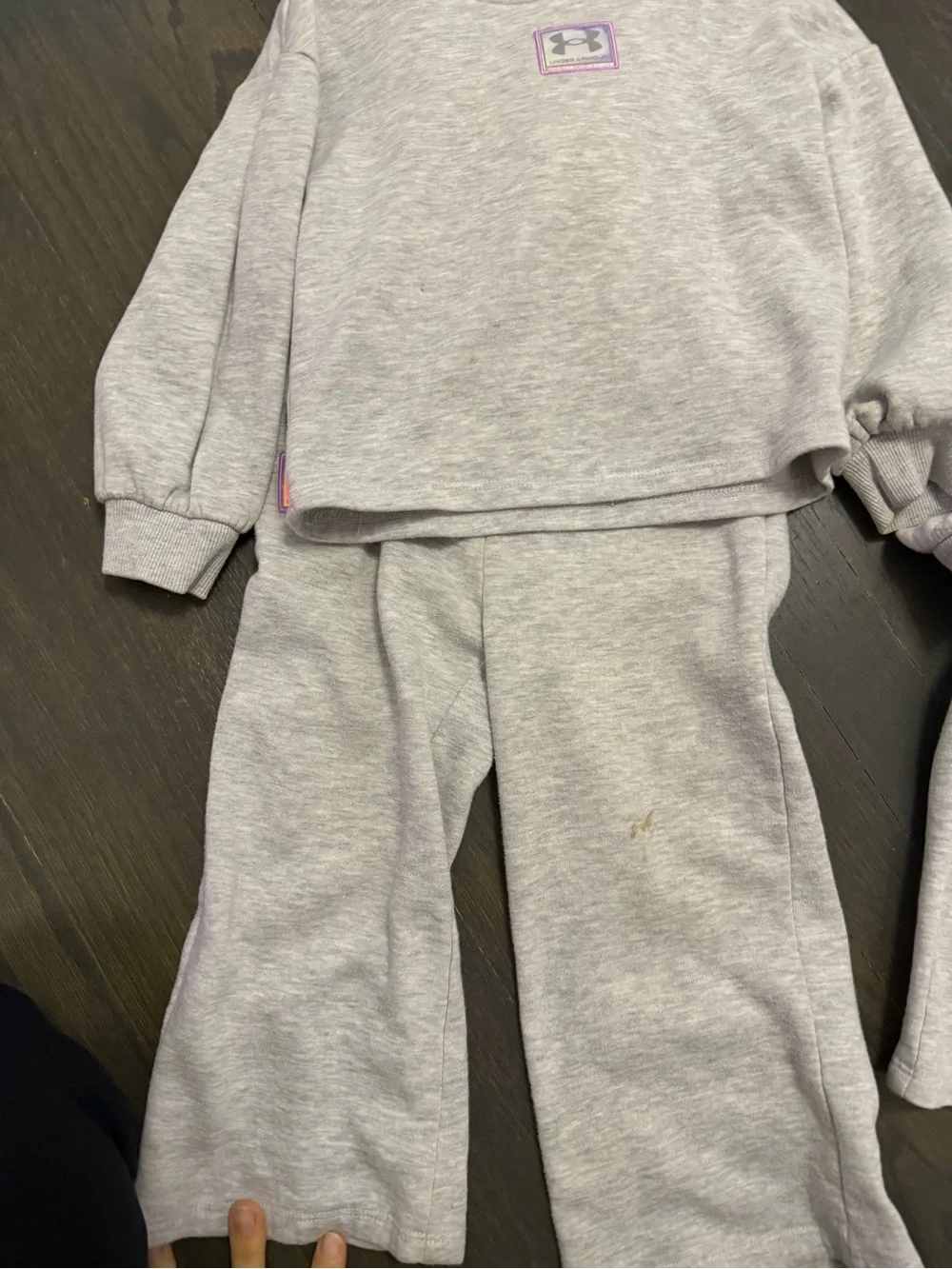 Under Armour Light Gray Girls' Hoodie & Joggers Set with Purple Logo Patch